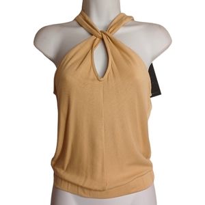 POETIC JUSTICE Tan Twist Sleeveless Keyhole Light Brown Top Small NWT